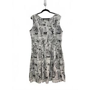 Cute Sleeveless Black and White Skeleton Calaveras Print Dress 3XL Cotton HEMET